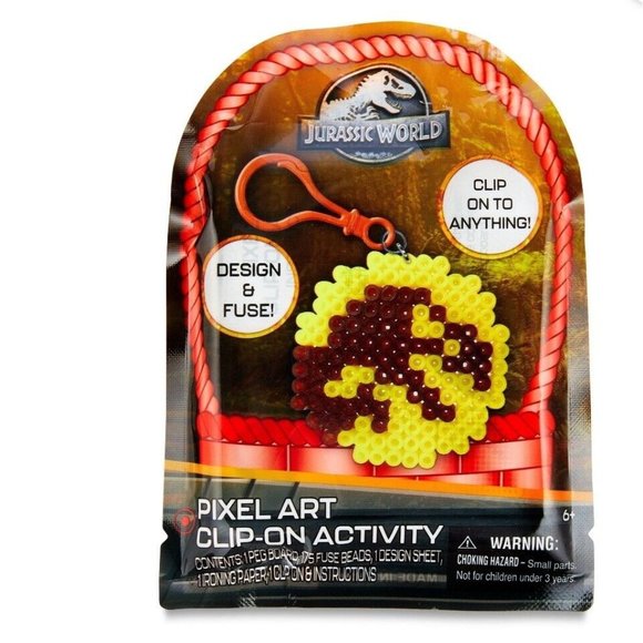 Jurassic World Pixel Art Clip on Activity, 175 Plastic Beads, Easter Party Favor - Picture 1 of 2